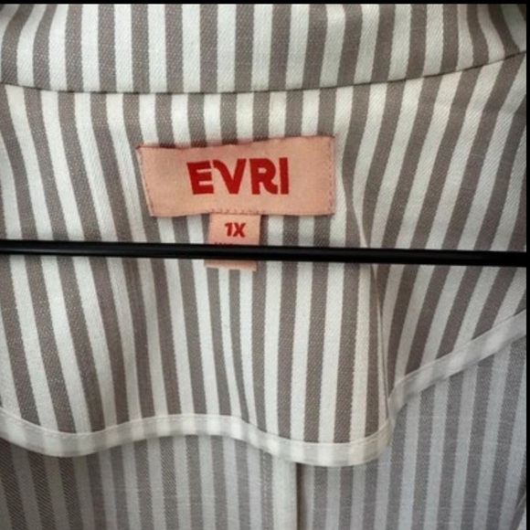 EVRI Plus Size Tan Striped Open Front Coastal Casual Women’s Blazer Size 1X - Picture 3 of 5